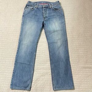 Lands’ End Men’s Jeans 33 x 32 Blue Button Fly Square Rigger 5 pocket